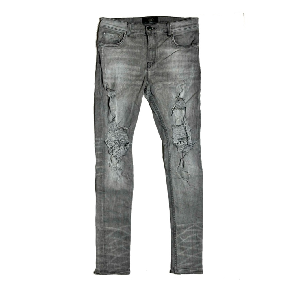 ORO Los Angeles Slim Fit Distressed Men's Gray Jeans 32 x 32